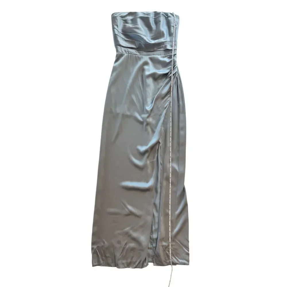 Reformation Barrow Silk Satin Strapless Maxi Dress Ice Blue 2 XS Slit Formal - Picture 12 of 16